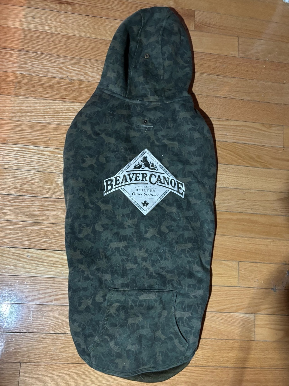 Beaver Canoe Olive Camo Dog Hoodie with Logo